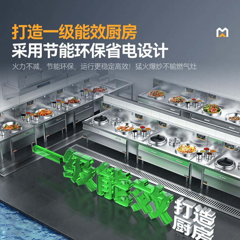 麥大廚金麥款201材質電磁雙頭單尾小炒爐20kw