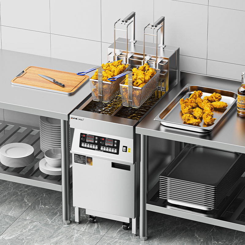 麥大廚18kw立式雙缸雙篩自動升降連濾油車電炸爐商用JDZL-L08