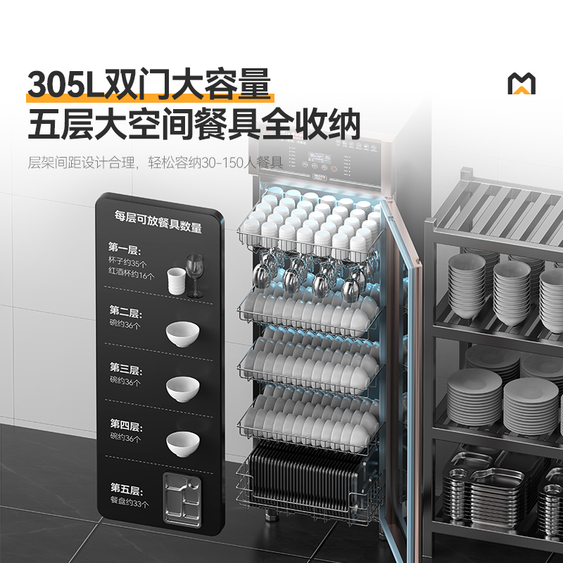 麥大廚豪華觸屏款5層雙門中溫食具消毒柜(紫外線+臭氧+熱風循環)950W 